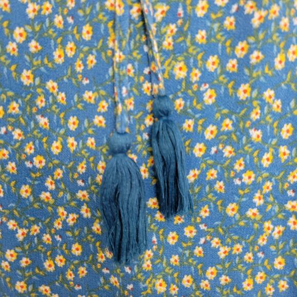 Xhilaration Tunic Dress Womens XS Blue Floral Tassel Sleeveless Cottage Core - Picture 5 of 11